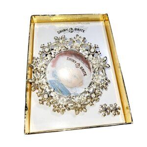 Christopher Radko Shiny Brite Enamel Snowflake Picture Frame Earrings Box Set